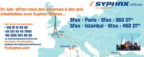 Offres Syphax Airlines : Paris à 360 DT et Istanbul à 452 DT au mois de juin